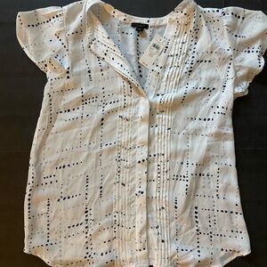 Ann Taylor White and Black Dotted Blouse
